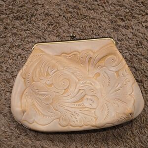 Patricia Nash Cream Embossed Floral Frame Clasp Clutch